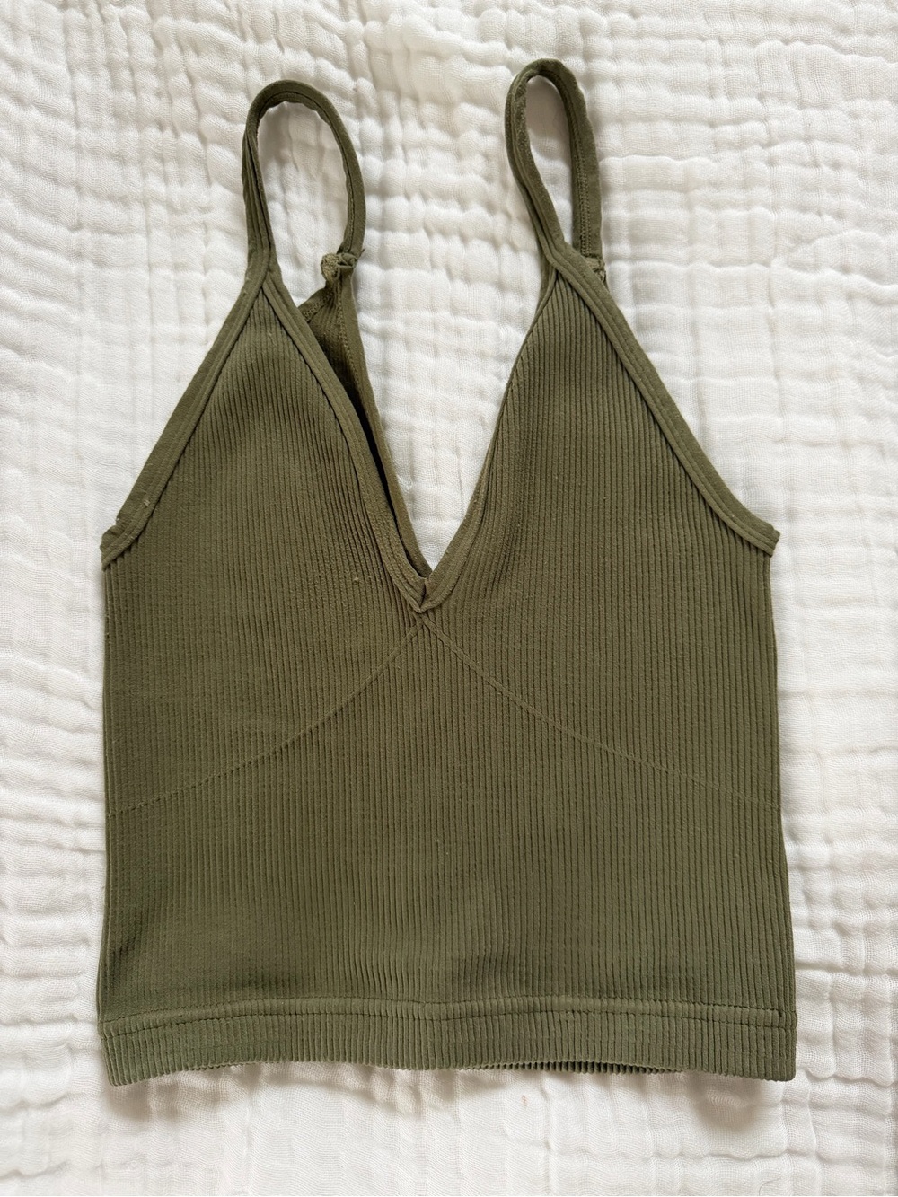 FP Movement Olive Ribbed V-Neck Tank Bralette